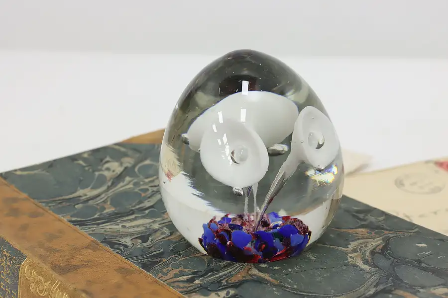Main image of White Flowers Vintage Glass Desktop Paperweight