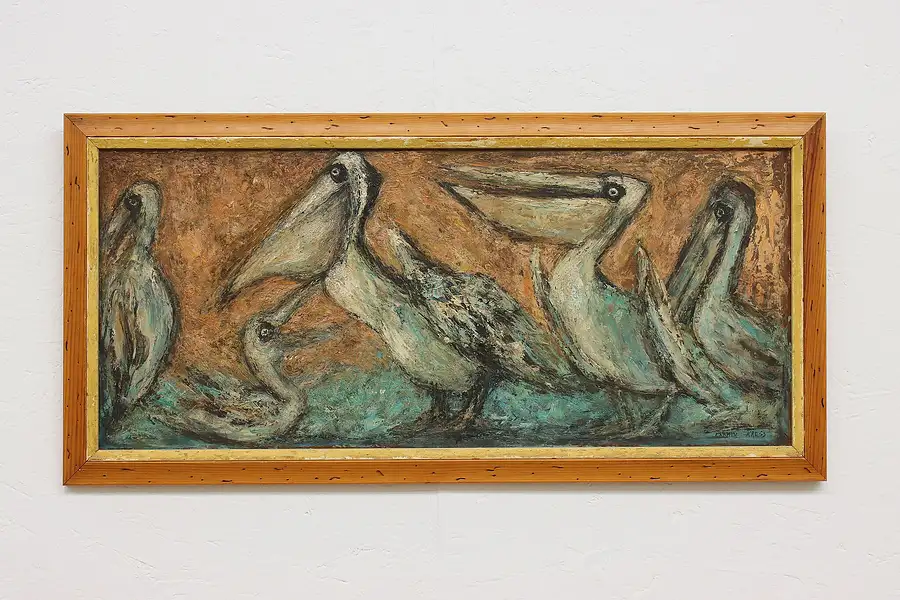 Main image of Pelicans in Lake Vintage Original Oil Painting, Kress 35"
