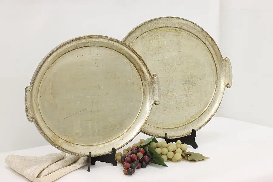 Main image of Pair of Italian Vintage Silver Gilt Serving Trays, Vietri