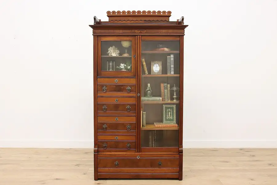 Main image of Victorian Eastlake Antique Library Book or Display Case