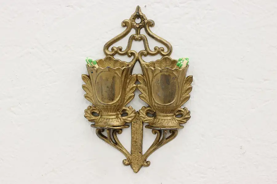 Main image of Victorian Antique Cast Iron Wall Double Match Holder