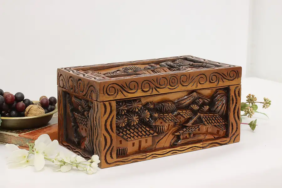 Main image of South American Vintage Carved Mahogany Keepsake Jewelry Box