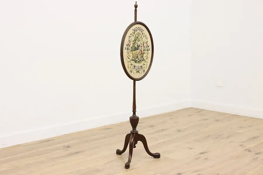 Main image of Victorian Antique Mahogany & Needlepoint Fire Screen