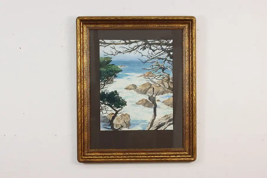 Main image of Rocky Coastline Vintage Original Watercolor, Phillips 34"