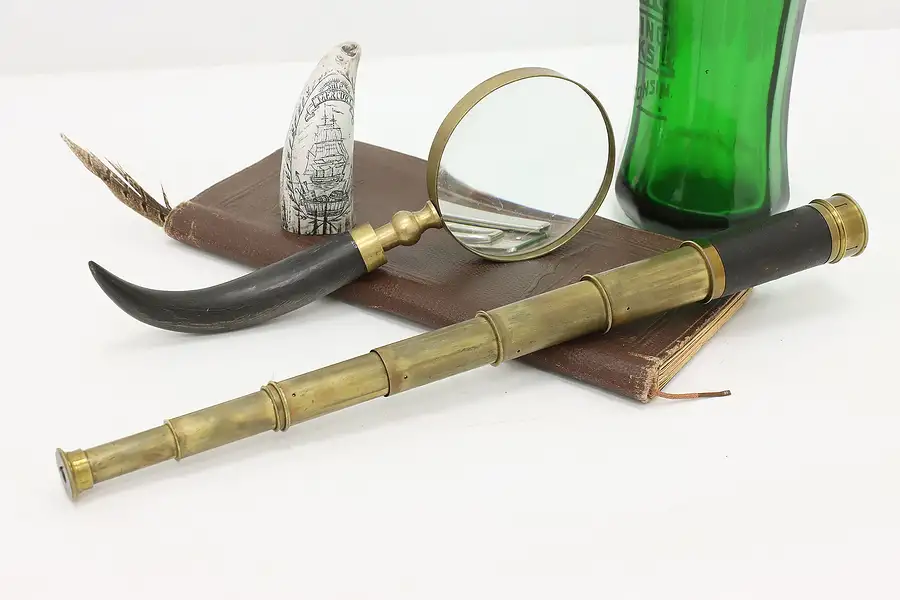 Main image of Nautical Antique Brass & Leather Telescope or Ship Spyglass