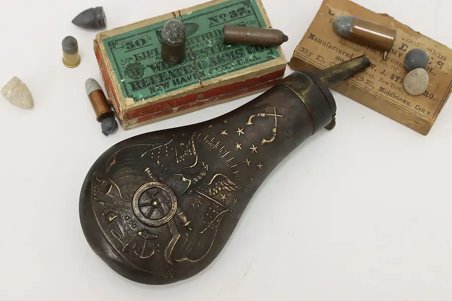 Main image of Civil War Antique Brass Powder or Shot Flask, Cannons