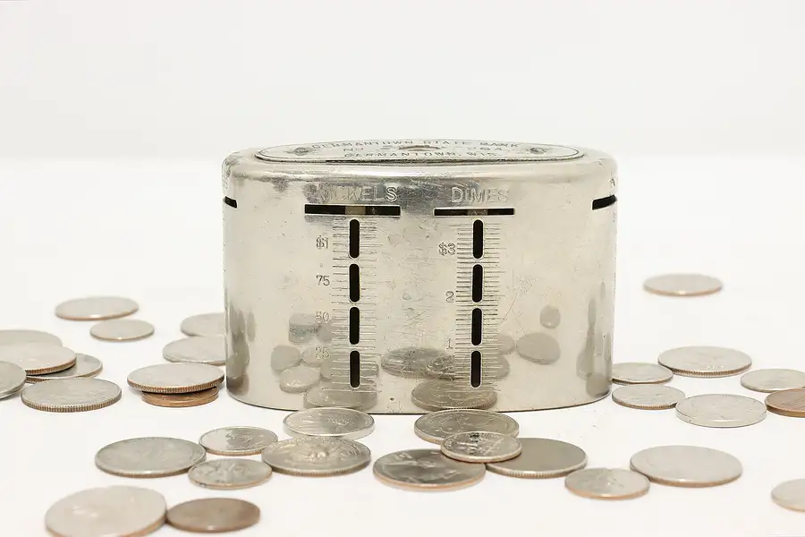 Main image of Nickel Plated Antique Recording Coin Bank, Germantown