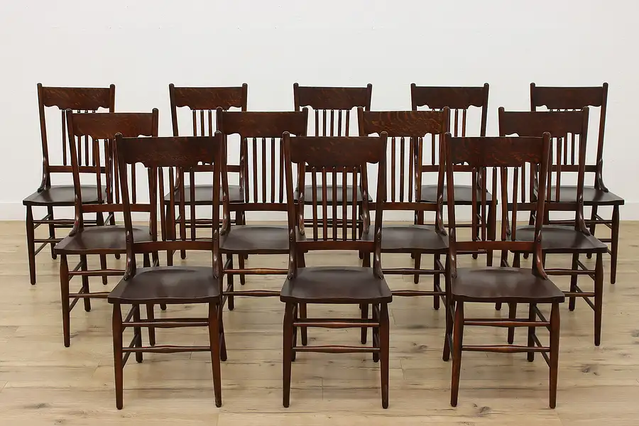Main image of Set 8 Antique Farmhouse Grained Oak Dining Chairs Crocker
