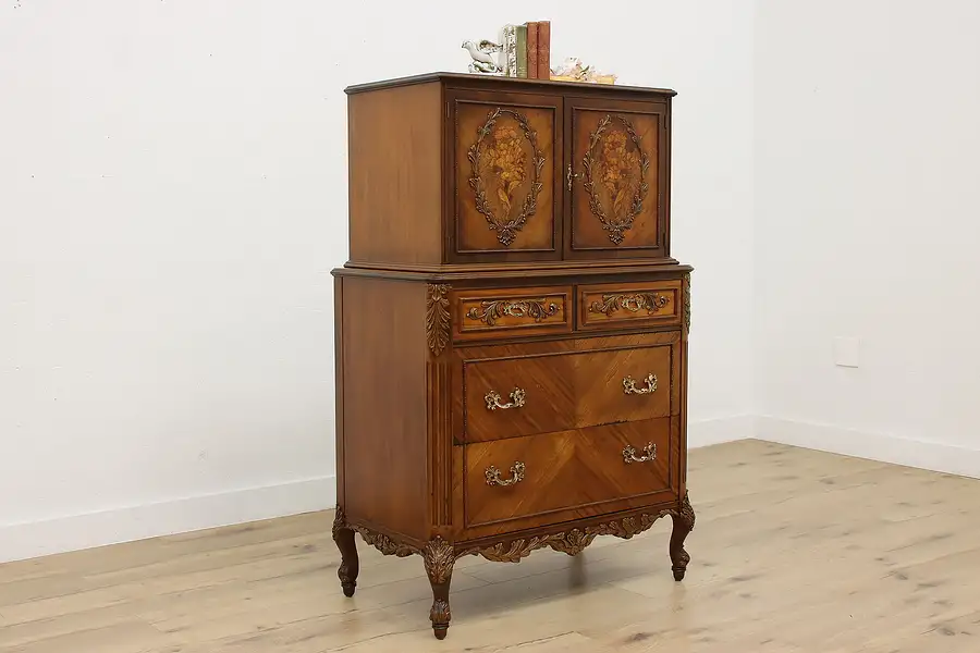 Main image of French Design Antique Carved Mahogany Tall Dresser or Chest