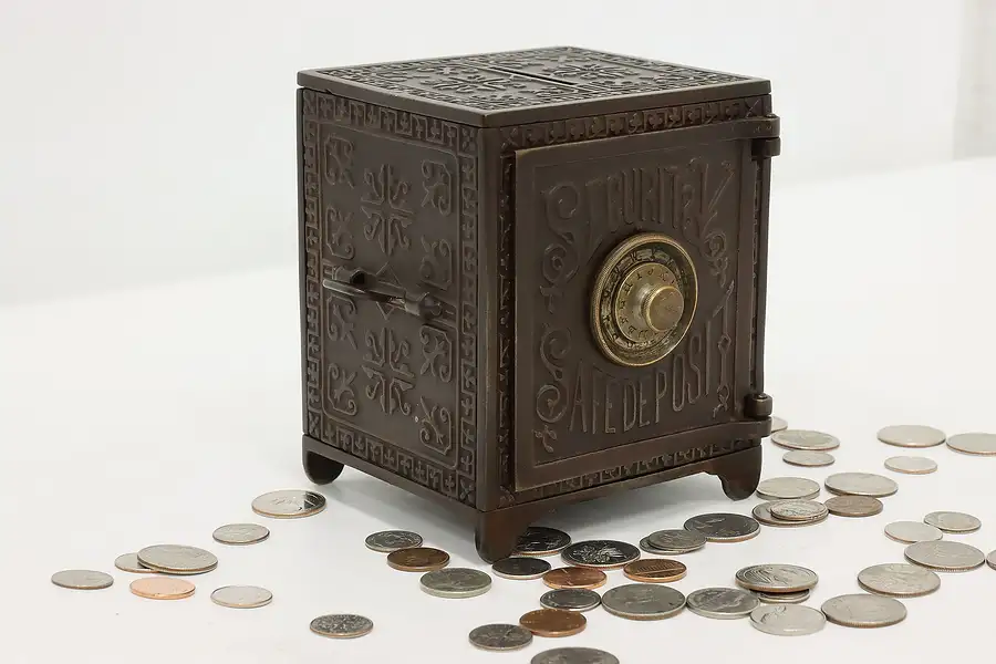 Main image of Victorian Cast Iron Antique Combination Coin Bank, Security