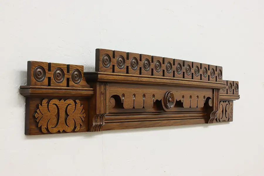 Main image of Victorian Eastlake Antique Carved Oak Salvage Wall Crest