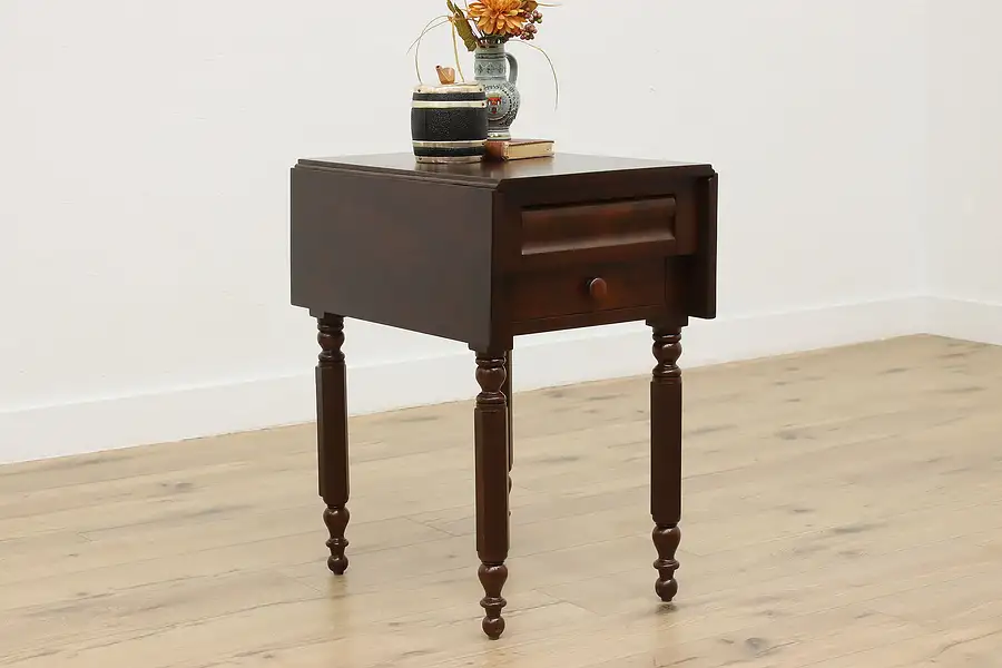 Main image of Empire Antique Drop Leaf Mahogany Nightstand End, Lamp Table
