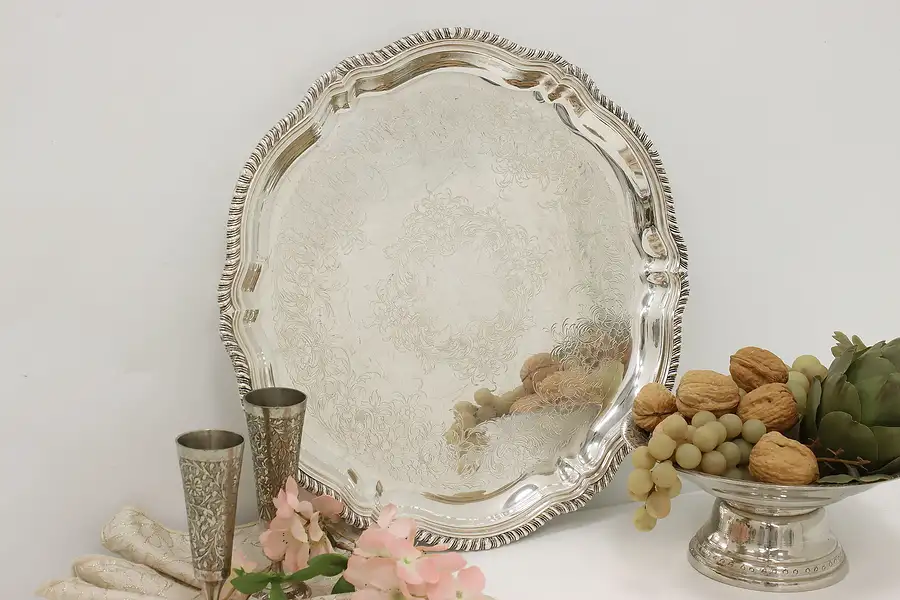 Main image of Webster Antique Engraved Silverplate Tray, International