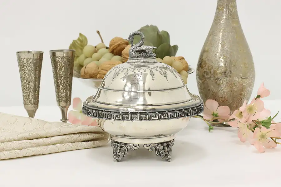 Main image of Victorian Antique Silverplate Butter Dish, Swan, Rogers