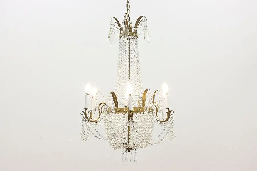 Main image of Regency Design Antique Brass Chandelier, Crystal Prisms