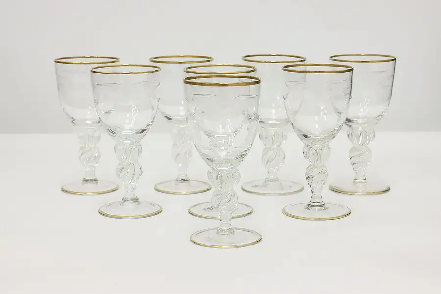 Main image of Set of 8 Vintage Danish Etched Seagull Wine Goblets, Lyngby