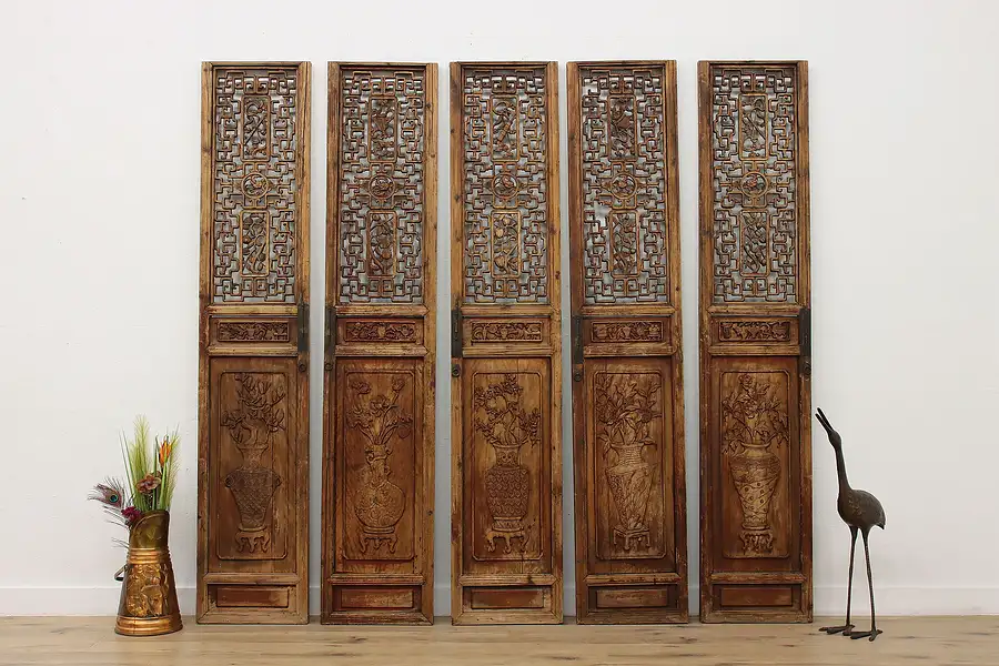 Main image of Set of 5 Antique Chinese Carved Salvage Doors or Screens