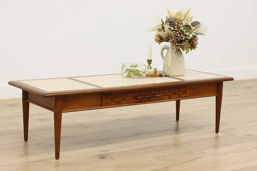 Main image of Midcentury Modern Vintage Travertine Top Elm Coffee Table