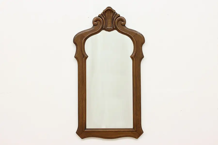 Main image of Tudor Design Vintage Carved Pecan Wall Mirror, Shell Crest