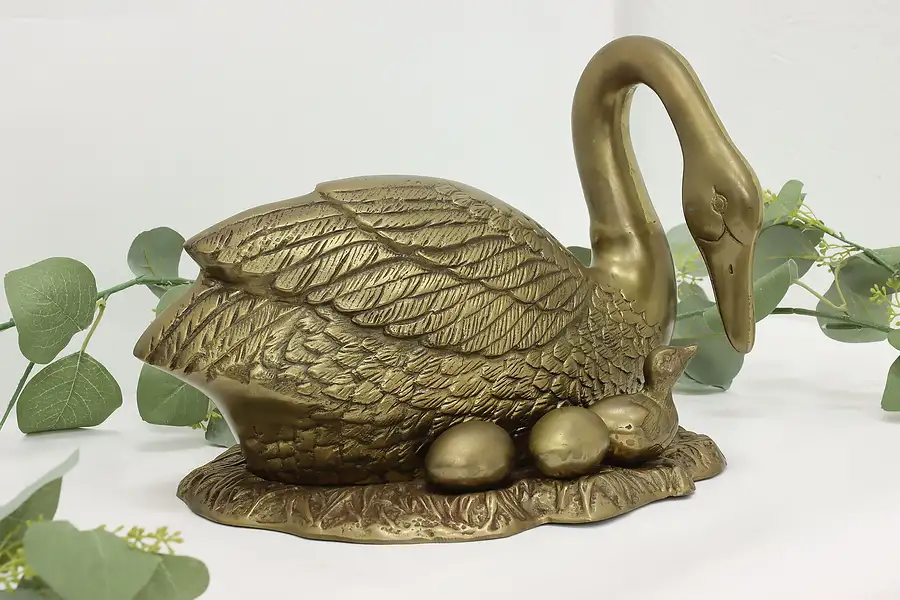 Main image of Farmhouse Vintage Brass Mother Goose & Babies Sculpture