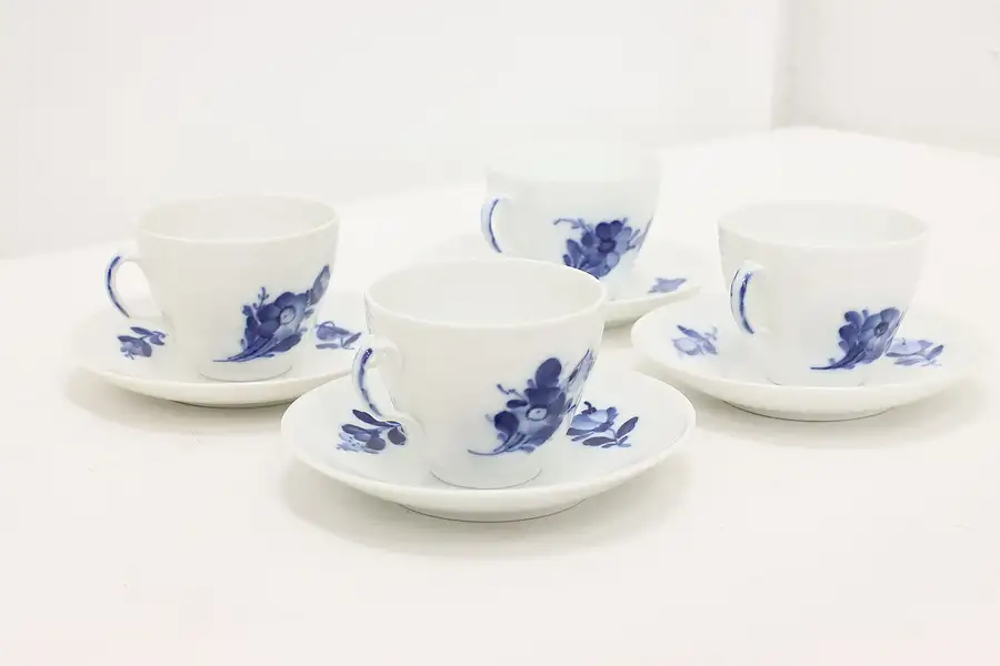 Main image of Set of 4 Blue Flower Coffee Cups & Saucers Royal Copenhagen