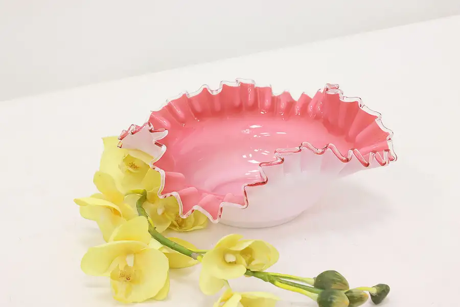 Main image of Victorian Antique Blown Cranberry Glass Candy Bowl or Dish
