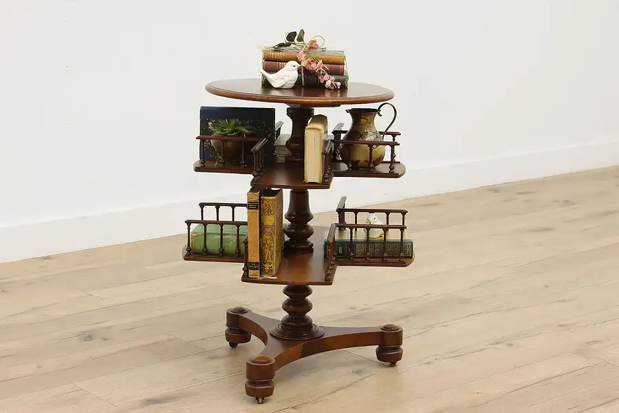 Main image of Georgian Antique Mahogany Revolving Chairside Bookcase