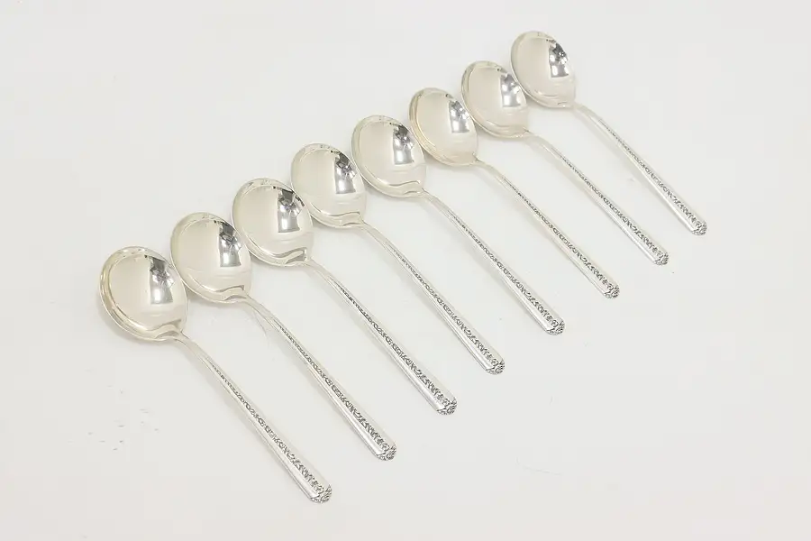 Set 8 Towle Rambler Rose Sterling Silver Cream Soup Spoons #53430