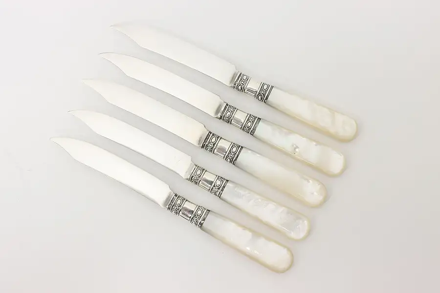 Main image of Set of 5 Mother of Pearl & Silver Fruit Cheese Knives, Sears