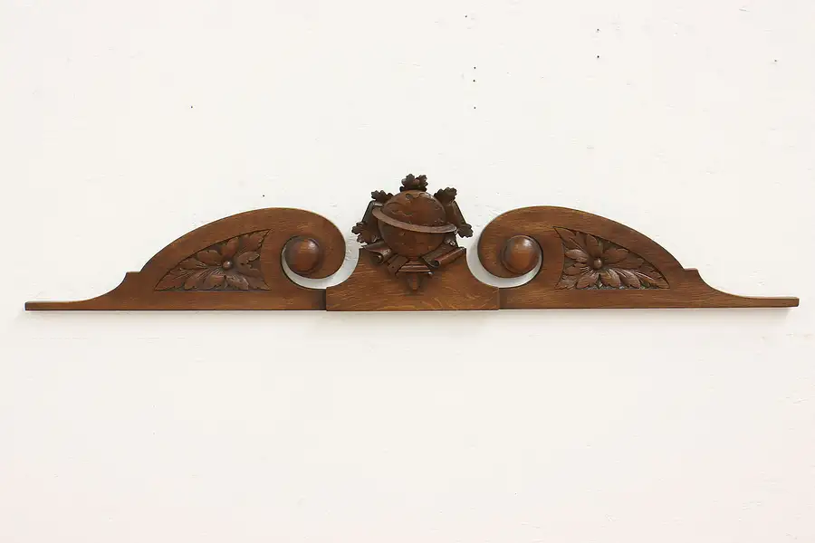 Main image of World Globe Antique Architectural Salvage Carved Oak Crest