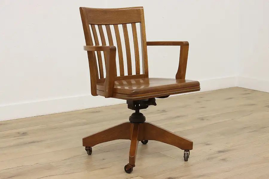 Main image of Oak Antique Swivel Adjustable Office Desk Chair, Marble