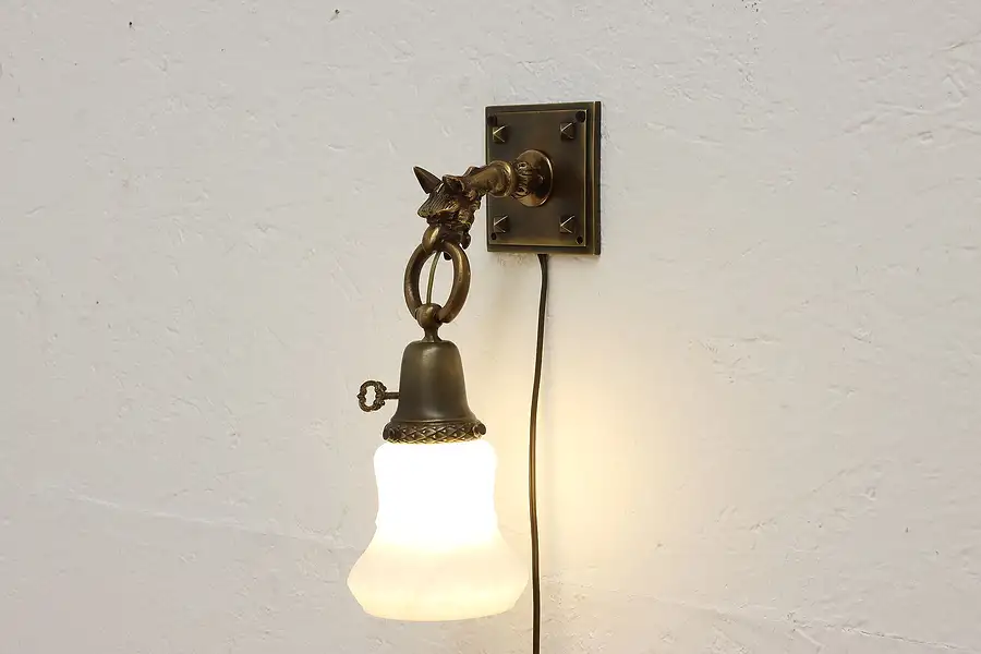 Main image of Griffin Antique Brass Wall Sconce, Frosted Glass Shade