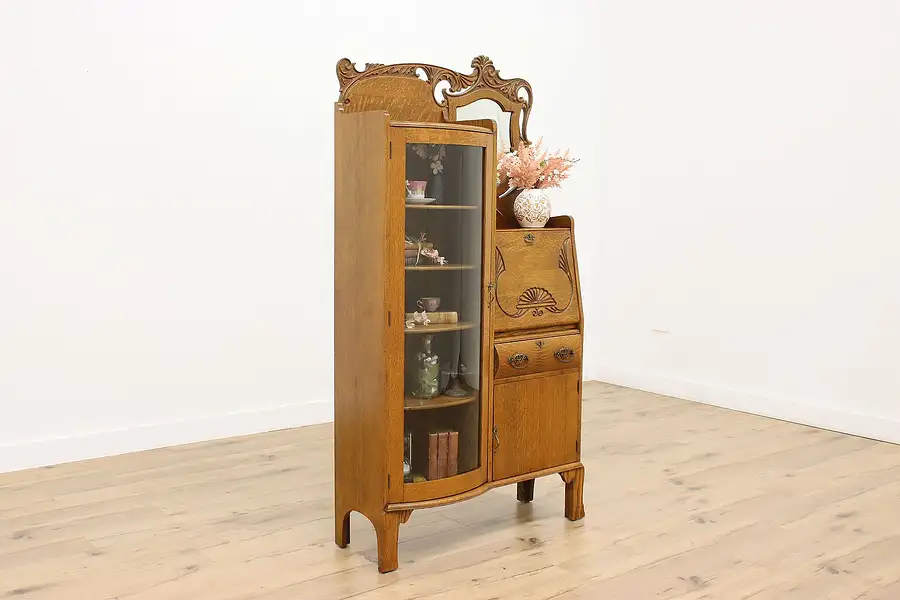 Main image of Victorian Antique Oak Side by Side Secretary Desk & Bookcase