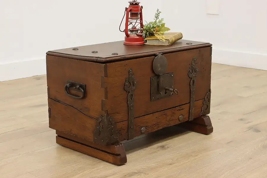 Main image of European Antique 1790s Oak & Iron Trunk Chest, Coffee Table