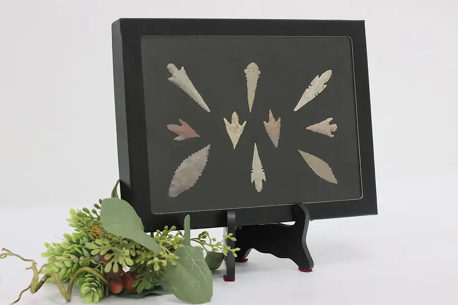 Main image of Set of 10 Indigenous Antique Stone Arrowheads in Case