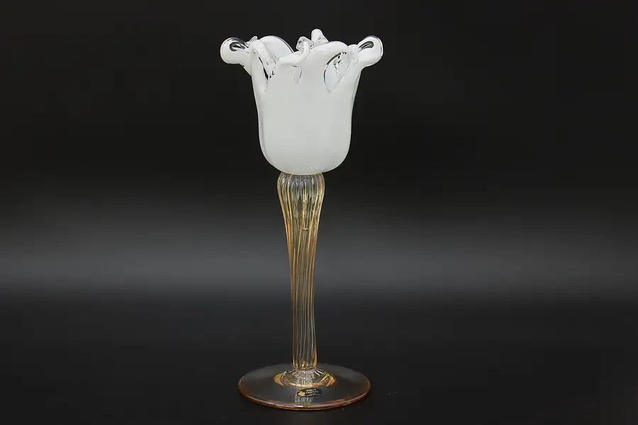 Main image of White Cristal Vintage Blown Glass Tulip Sculpture, Italy
