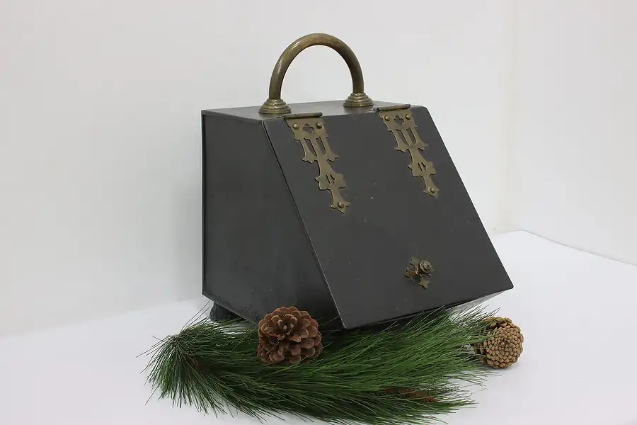 Main image of Victorian Antique Painted Iron & Brass Coal Scuttle or Hod
