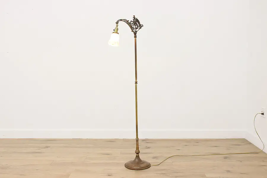Main image of Rooster Antique Brass Bridge Floor Reading Lamp, Mutual