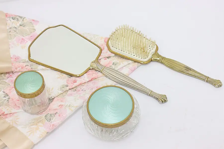 Main image of Art Deco Vintage 4 Pc Brass Finish Vanity Set, Nylon