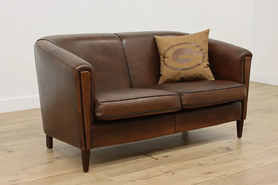 Main image of French Vintage Art Deco Sheep Leather Couch or Loveseat