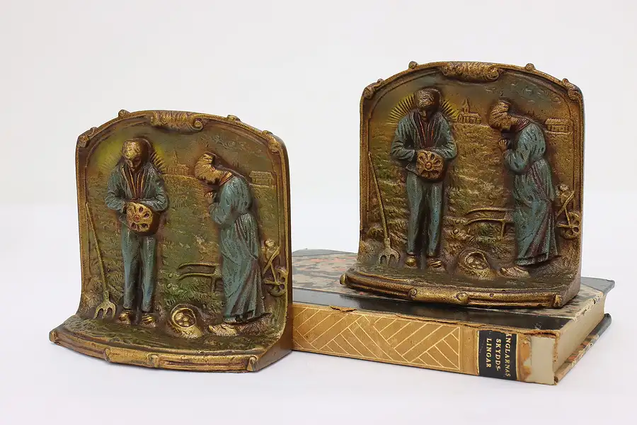 Main image of Pair Antique Hand Painted The Angelus after Millet Bookends