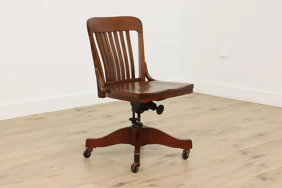 Main image of Traditional Antique Walnut Swivel Office Desk Chair Colonial