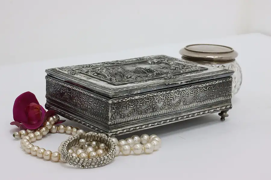 Main image of Victorian Antique Silverplate Jewelry Box Humidor JB