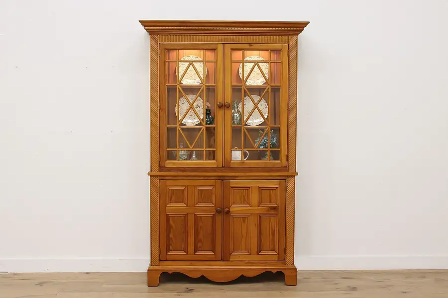 Main image of Farmhouse Pine Vintage Lit Kitchen Pantry Cupboard Lexington