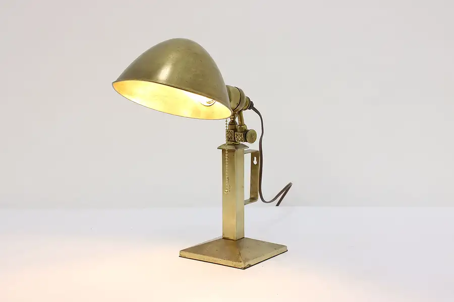 Main image of Arts & Crafts Antique Brass Office Desk Lamp, Swivel Shade