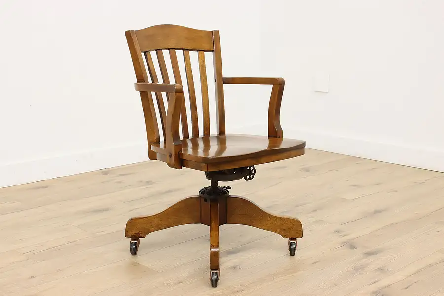 Main image of Traditional Antique Birch Office Library Desk Chair Signed