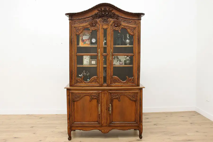 Main image of Country French Antique China Cabinet Bookcase Carved Pine