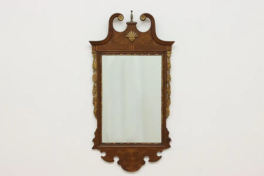 Main image of Georgian Antique Walnut & Burl Mirror, Gilt Accents