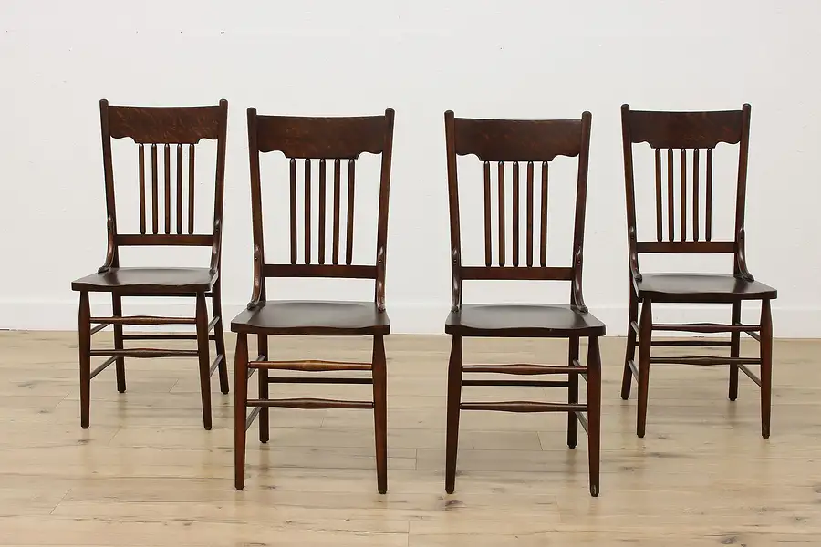 Main image of Set of 4 Farmhouse Antique Grained Oak Dining Chairs Crocker