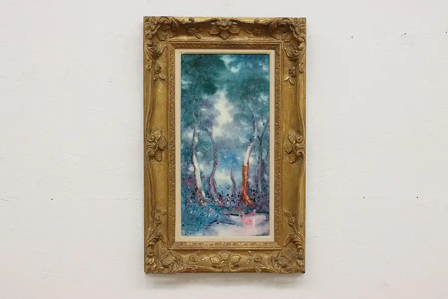 Main image of Forest Gathering Vintage Original Oil Painting Sideris 33"